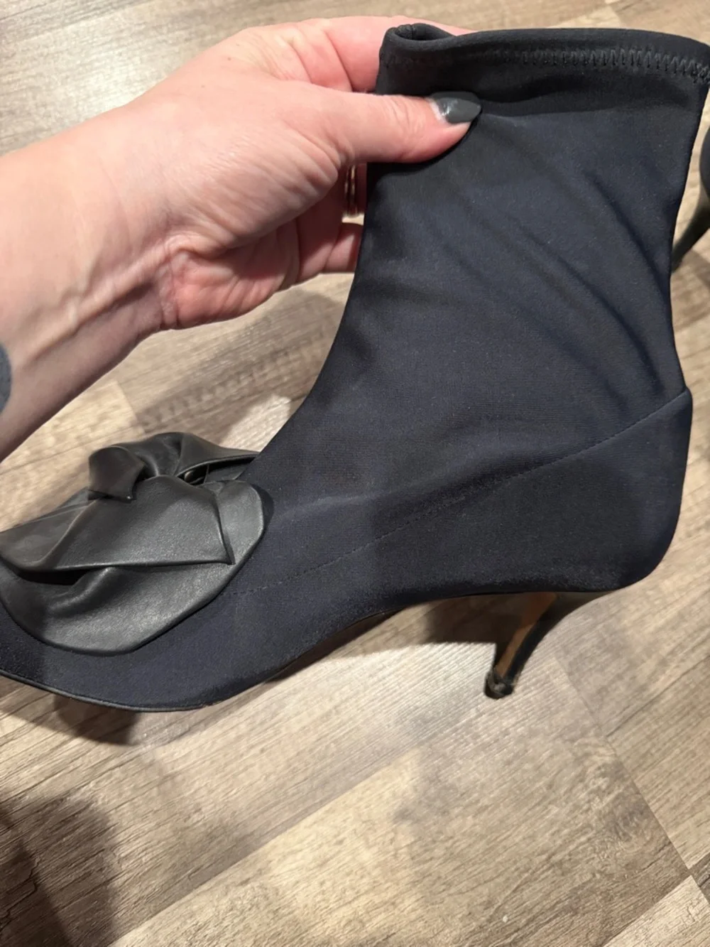 Ras Black Pointed-Toe Knot Sock Heeled Boots - Picture 4 of 5